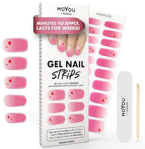 MOYOU LONDON Halbgehärtete UV Gel Strips - 20 Stück - Gel-Nagelfolien UV Härtend für Maniküre in Salonqualität - Teenage dream