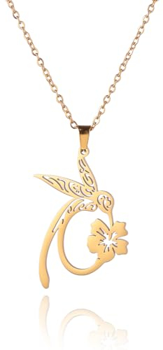 Dreamtimes Kolibri Kardinal Anhänger Halskette für Frauen Zierlicher Vogel Blumenschmuck Starker Mutiger Freier Kolibri Halskette Geschenke (Gold)