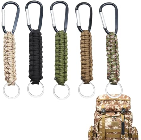 XoeLLe Paracord Schlüsselanhänger 5 Stück Karabinerhaken Schlüsselband Karabiner Personalisiert Paracord Anhänger Schlüsselring Keychain für Motorrad Auto Camping Wandern Männer Frau Kinder