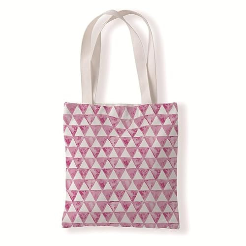 Tote Bag Triangolo Rosa Shopping Bag Donna Lavabile Shopper Cotone Borsa di Tela Riutilizzabili Shopping Bag Pieghevole Borsa Tote Grande Capacità Borse di Tela 30x40cm/1 Pcs