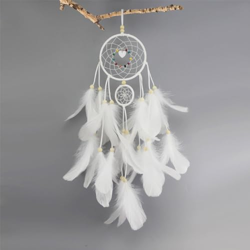 Dream Catcher Colgante,Hecho a Mano Atrapasueños,Atrapasueños con Plumas,Atrapasueños,Dream Catcher Adornos Colgar,Nice Dream Atrapasueños,con Estilo Bohemio Decoración de Dormitorio,Blanco(50*11CM)