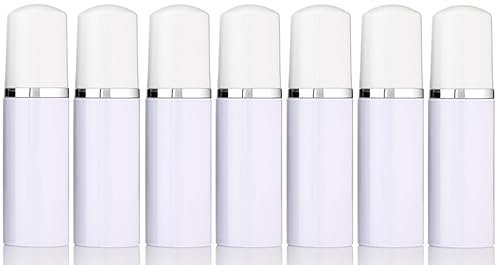 7 x Empty Lash Shampoo Bottles 60ml Lash Foaming Pump Bottles Dispenser Airless Foam Pump Bottles (White Bottle/Silver Pump/White Lid)