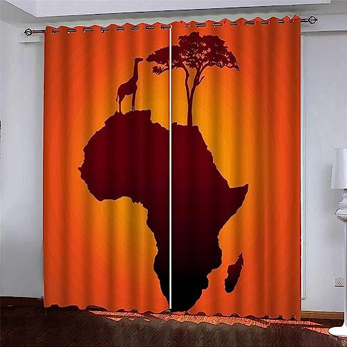 2 Stück, Vorhang Verdunkelung Blickdicht Gardine Wohnzimmer Lärmschutz Thermogardine Mit Ösen Schlafzimmer, 2 X 70 X 160 cm Afrika Karte Grünland, 3D Druck Verdunklungsvorhänge - Für Kinde -5T3A5Z7B5