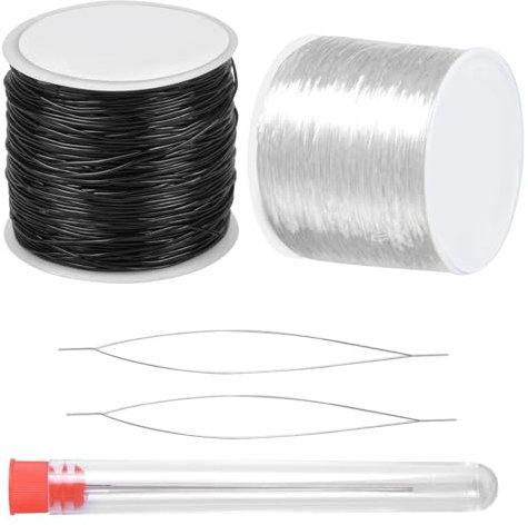 Dokeno Filo Elastico per Braccialetti, 2 Pezzi 0.8 MM Filo Elastico di Cristallo con Aghi per Perline, Filo per Collana Fare Da Sé, Invisibile Stringa per Artigianato, Collana, Decorazioni (100 M) (B)