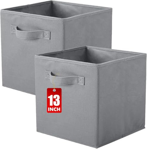 powerking Aufbewahrungsbox Organizer aus Stoff, 2 Stück faltbar Aufbewahrungswürfel Aufbewahrung Box in Würfelform, 33 x 33 x 33 cm, Grau