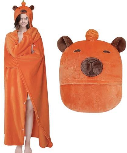 MSISILY Tragbare Decke Hoodie Kuscheldecke Mit Ärmeln, Decke Zum Anziehen Große Capybara Decke Geschenk für Frauen, Erwachsene und Kinder