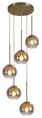 KCO Lighting 5 Light Cluster Pendelleuchte Gold Glas Pendelleuchte Mitte Jahrhundert Moderne Esszimmer Leuchte Runde Cluster Pendelleuchte Große Globe Kronleuchter Leuchte