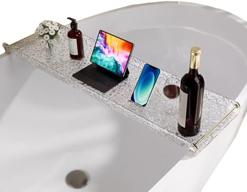 Badewannenablage aus Acryl, Badezimmer-Theken-Organizer, Badewannenablage, Regal, Tisch, Badewannenablage, Brückenregal, Tablet-Dekoration, Badezimmer, zur Aufbewahrung in der Dusche (Größe: