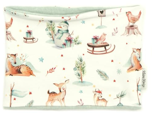 Kleine Könige Loop Schal Kinder Jungen bis 10 Jahre · Modell Schneemann Winter Wonderland weiß · Innen Fleece Bio aqua · Made in Germany