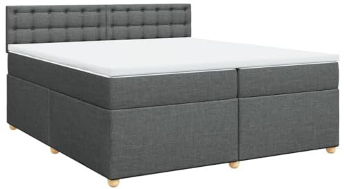vidaXL Boxspringbett, Doppelbett mit LED Matratze Matratzenauflage, Bettgestell mit Lattenrost Kopfteil, Polsterbett Bett für Schlafzimmer, Dunkelgrau 200x200cm Stoff
