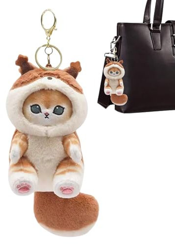 Porte-clés chat de dessin animé, petit porte-clés en peluche | Chat en flanelle mignon avec pendentifs à grosses queues,Rétroviseurs décoratifs de voiture, ornements pour sacs, sacs à main