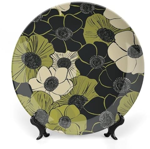 VFMNT Bone China Plate Olive Green Flowers Decorative Plates for Display 8.1 Inch Ceramic Dinner Plates Dessert Plate for Kitchen Salad Plate Art Decor Ornament for Table Decor