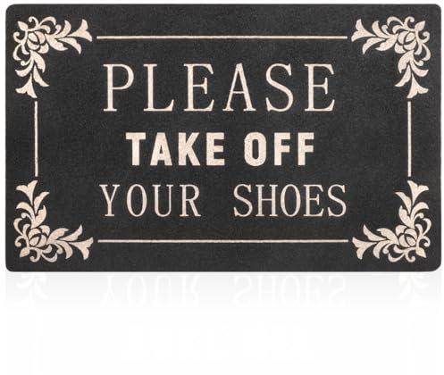 AOAOPQ Entryway Please Take Off you shoes Outdoor Mats with Rubber Backing Doormat Indoor Mat Polystyrene Backing Non Slip Natural Mat Black