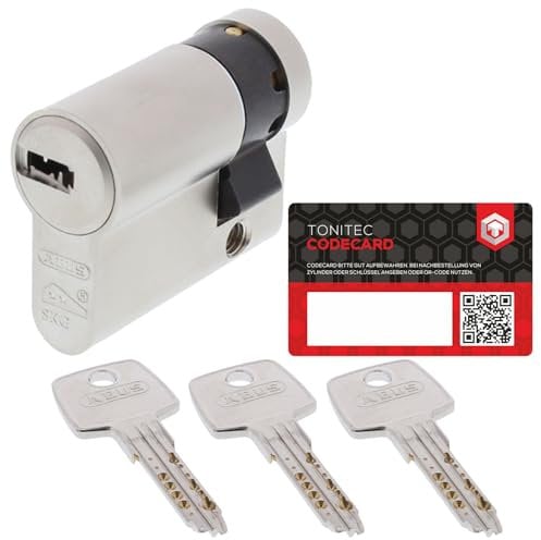 ToniTec Set aus ABUS Türschloss Zylinder EC550 mit 3 Schlüssel, Schließzylinder gleichschließend als Halbzylinder, Zylinderschloss Größe 10/30 mm mit Codecard