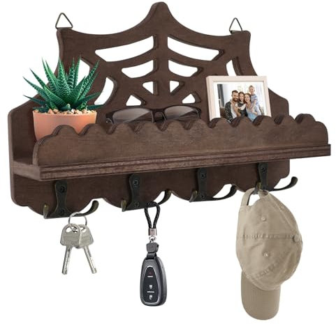 Generisch Llavero de pared de madera con 9 ganchos para llaves con estante para correo, teléfono, decoración pequeña, ideal para entrada, oficina y pasillo