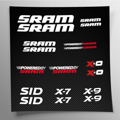 Aufkleber-Set kompatibel mit SRAM Rahmen MTB Mountainbike und Helm | Basis Vinyl transparent einfache Anwendung UV-Druck | Stickersland® (weiß)