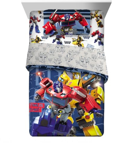 Francia Transformers Optimus Prime, Juego de Cama Infantil de 4 Piezas, súper Suave, edredón, sábanas y Funda de Almohada para Cama Individual (Producto con Licencia Oficial)