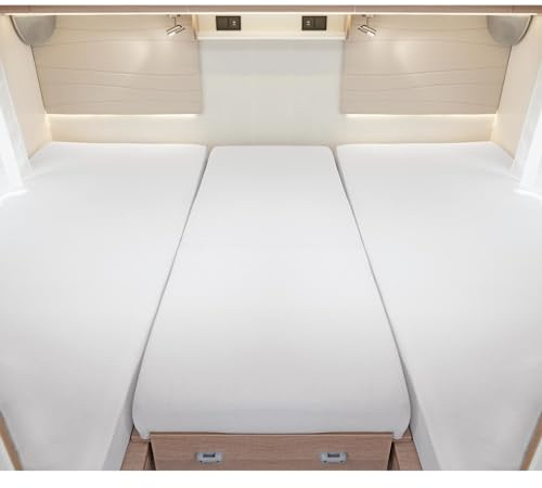 G BETTWARENSHOP – Spannbettlaken für Wohnmobile & Wohnwagen – Spannbetttuch Set 3-teilig – Jersey Bettlaken für Heckbetten 2 Längsbetten + Mittelteil, Silver