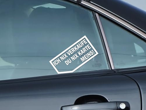 Auto Aufkleber Set Ich nix verkaufe Du nix Karte Meins!, 12 cm x 6,2 cm, Schwarz oder Weiß Glänzend, 2 Stück für beide Autoseiten. Visitenkarte Autohändler Witziger Sticker (weiß glanz)