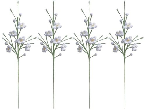 Magicherry Bouquet di fiori di prugno artificiali fatti a mano all'uncinetto, 4 pezzi, con stelo lungo, per matrimoni, ufficio, feste, hotel, decorazione per la casa, vaso non incluso (bianco)