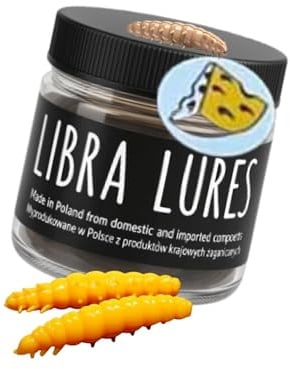 Libra Lures Larva 35 mm – Forellenköder mit Käse-Aroma | Ultraweicher Softbait, schwimmfähig | 12 Stück | für UL, Tremarella & Sbirolino | Bienenmade-Imitation | Farbe: 008 (Dark Yellow)