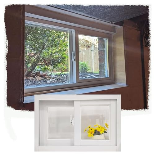 Ventana corrediza de aluminio lisa con cerradura y vidrio templado. Ventana de ventilación empotrada para sótano, baño, autocaravana y garaje(Wit,20x24in/50x60cm)