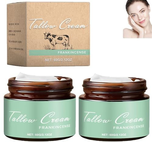 Tallow Moisturizer Cream, Deeply Nourish, Natural Anti-Aging, Lifting & Firming, Reduces Fine Lines and Wrinkles, Repair Damaged and Rough Skin, Bright Skin, Lightweight, For All Skin Types (2pcs)