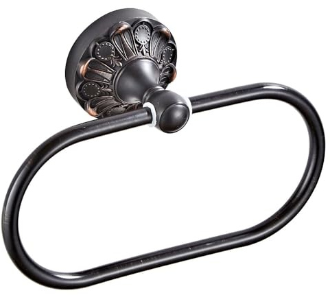 CALUCAB Antikem Messing Handtuchring 21cm Ovaler Handtuchringhalter Bürste Bronze Wandmontage Handtuchhalter für Badezimmer, Küche (Schwarz)