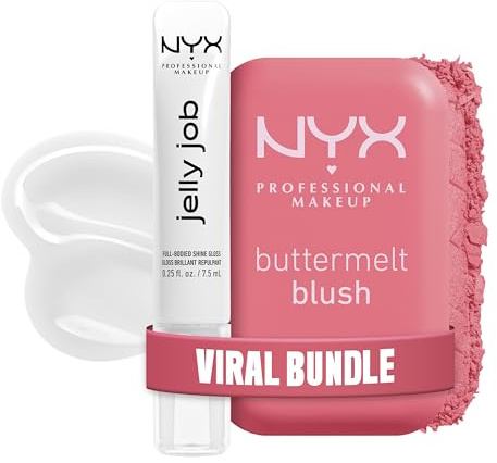 Bundle aus NYX Professional Makeup Jelly Job Peptide Infused Jelly Gloss Just Jelly + Buttermelt Blush, Cremige Textur mit Shea Butter, Mandelbutter & Mangobutte Farbe: U Know Butta
