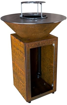Lou Provençau Round Ø 62 cm – Braciere Plancha in acciaio Corten – Barbecue esterno con deposito tronchi – Design Giardino Terrazza, Griglia di cottura e Stop Food Incluso – Kit accensione in omaggio