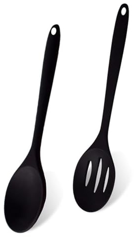 2 Pcs Silicone Cooking Spoons, Solid Slotted Spoon, for Cooking Stirring