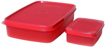 SIGNORA WARE kompakte Lunchbox 2er Set 1000ml (850ml + 150ml) – BPA-frei Mikrowellengeeignet luftdicht Clevere Dose Brotdose – rot