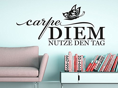 KLEBEHELD® Wandtattoo Carpe Diem mit elegantem Schmetterling (Farbe grasgrün/Größe 80x37cm)