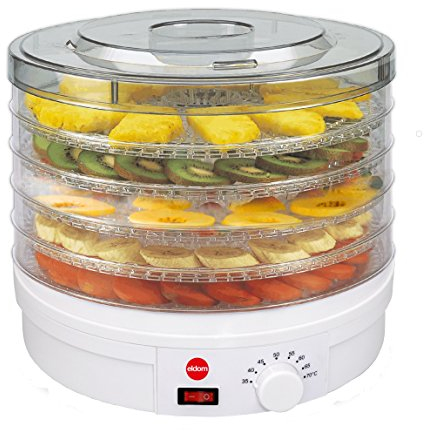Deshidratador De Setas, Verduras Y Frutas SG200N Crusty ELDOM, 5 Bandejas Con Diametro 32 Centimetros, Potencia 245 Watios, Plástico, Blanco, Cilíndrico