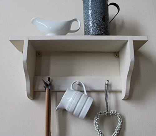 Goodwood Originals Shabby chic pine shelf with single rail of 3 Shakers pegs