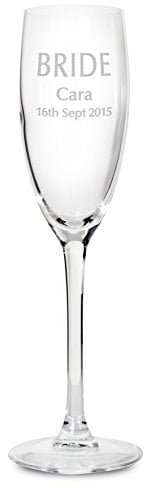 Gift Cookie Custom Personalised Engraved Bride Champagne Flute Glass with Box. Ideal for Weddings.