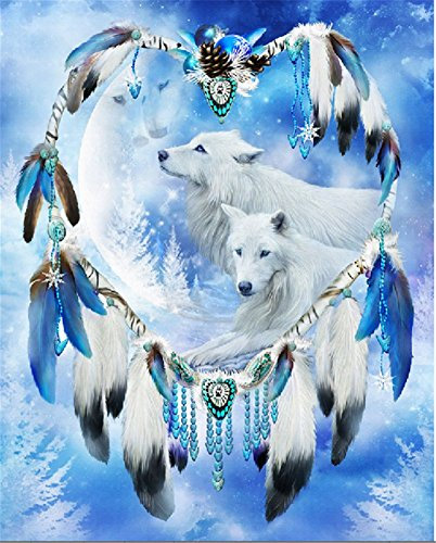 yeesam Art neuen 5D Diamant Painting Kit – Snoe Wölfe Dreamcatcher – DIY Kristall Diamant Strass Gemälde eingefügt Malen nach Zahlen Kits Kreuzstich Stickerei