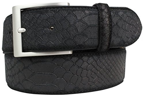 Gürtel mit Pythonprägung 4 cm | Leder-Gürtel für Damen Herren 40mm Schlangen-Optik |Schlangen-Muster Python-Muster | Schwarz 105cm