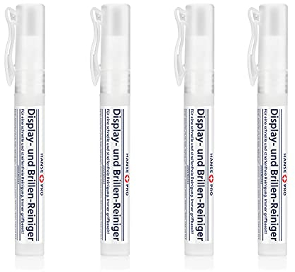HANSE PRO Display- und Brillen-Reiniger, 4 x 10 ml I im praktischen Taschenformat I immer griffbereit I Bildschirmreiniger I Spray I Reiniger für PC, Smartphone und Tablet