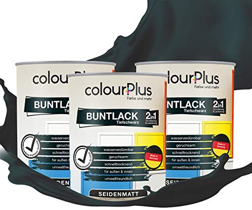colourPlus® 2en1 Pintura de color (2,25L, RAL 9005 negro intenso) satinado mate pintura acrílica - pintura para juguetes infantiles - pintura de madera - pintura de interior, tinte de madera