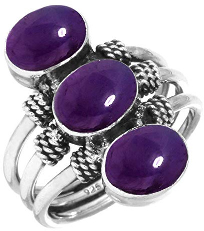 Boho Handgefertigter Schmuck Natürlicher Edelstein Kristall, Granat, Tigerauge, Lapis Oval Echter 925 Sterling Silber Ring für Frauen
