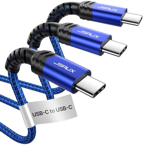 JSAUX 3-Pack USB C to USB C Cable 100W [1/2/3 m] Compatible with iPhone 17 Air 16e 16 15 Pro Max Plus, Samsung Galaxy S25 S24 S23 S22 S21, USBC Type C to C Charger Lead Fast Charge Charging (Blue)
