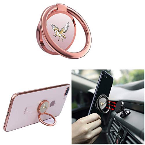 Cell Phone Ring Holder Finger Ring Kickstand 360° Rotation Unicorn Metal Ring phone Grip for Magnetic Car Mount Phone Holder and Smartphone Tablets (Rose gold)