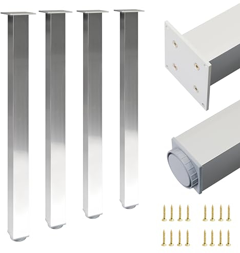 Alusfera Tischbeine Metall - 4 Stück – 60x60x820 mm Höhenverstellbar +30 mm – Hochwertige möbelfüße für Tische & Schreibtische – Stabil & Robust – Inklusive Montageset