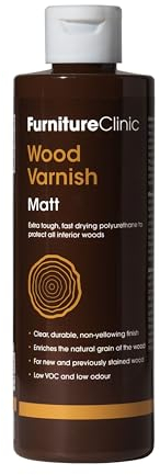 Barniz de Madera Interior Extra Resistente (250 ml, Mate) - Secado Rápido, a Base de Agua para Proteger Muebles de Madera Dura y Blanda, Puertas