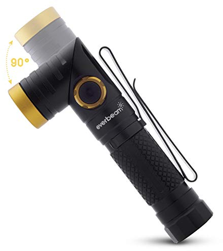 Everbeam E90 LED Torch 600 Lumen Tactical Flashlight (Battery NOT Included) - Powerful Heavy Duty, 90 Degree Rotating Head & Magnetic Tail Cap - High Lumens Waterproof Compact Flashlight