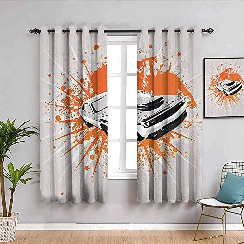 MENGBB Blickdicht Vorhang Kinderzimmer Mikrofaser - Weiß Auto einfach Retro - Ösen 90% Blickdicht Gardinen - 240x230cm Mädchen Junge Schlafzimmer Wohnzimmer dekorativ