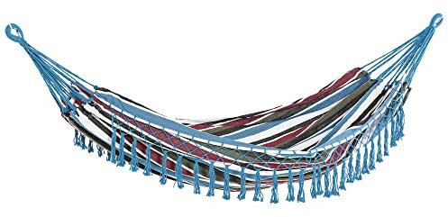 Outsunny Hamaca Doble Portátil de Algodón 285x150 cm con Bolsa de Transporte para Exteriores Patio Jardín Playa Camping Carga 120 kg Multicolor