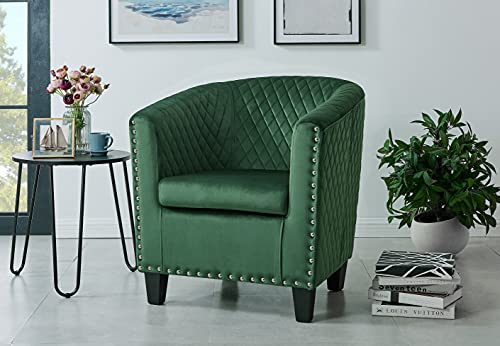 Bravich Modern Retro Tub Chair - Velvet Fabric Armchair for Dining, Living Room, Office & Bedroom. Stylish & Comfortable Universal Dressing Table Chair (71 x 79 x 74 cm, Green)