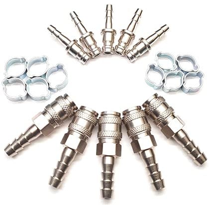 Water Fed Pole Series 21 - Quick Connector Set with 8mm Hosetails Used on Window Cleaning Water Fed Pole Systems - 5 Sets - Complete with O Clips to Fit
